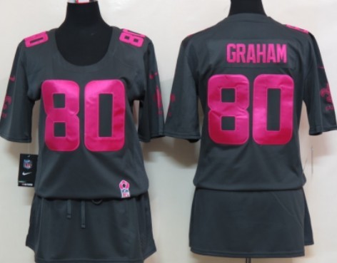 Nike New Orleans Saints #80 Jimmy Graham Breast Cancer Awareness Gray Womens Jersey