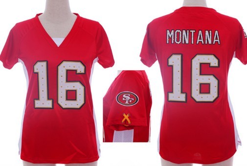 Nike San Francisco 49ers #16 Joe Montana 2012 Red Womens Draft Him II Top Jersey