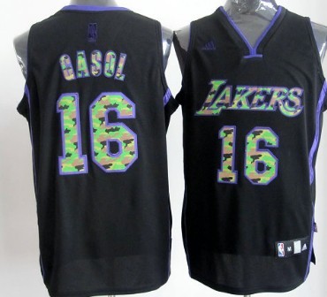 Los Angeles Lakers #16 Paul Gaslo Black Camo Fashion Jersey