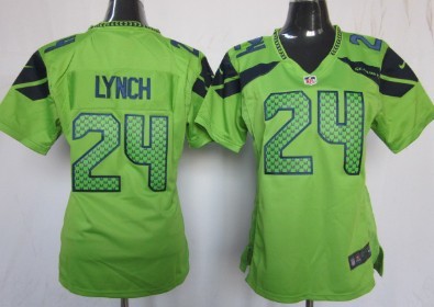 Nike Seattle Seahawks #24 Marshawn Lynch Green Game Womens Jersey