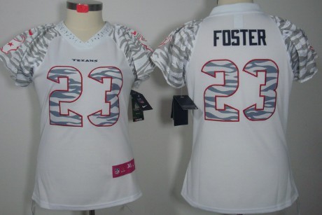 Nike Houston Texans #23 Arian Foster White Womens Zebra Field Flirt Jersey