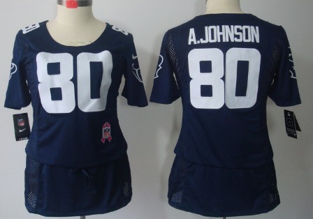 Nike Houston Texans #80 Andre Johnson Breast Cancer Awareness Navy Blue Womens Jersey