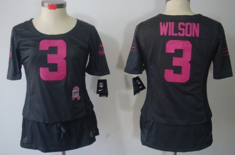 Nike Seattle Seahawks #3 Russell Wilson Breast Cancer Awareness Gray Womens Jersey