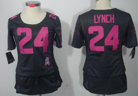 Nike Seattle Seahawks #24 Marshawn Lynch Breast Cancer Awareness Gray Womens Jersey