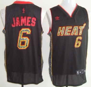Miami Heat #6 LeBron James Revolution 30 Authentic All Black With Orange Jersey