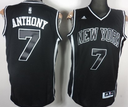 New York Knicks #7 Carmelo Anthony All Black With White Fashion Jersey