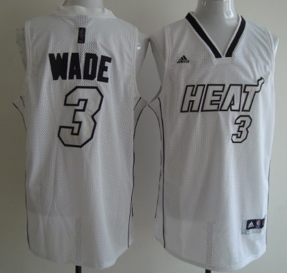 Miami Heats #3 Dwyane Wade White With Silvery Fashion Jersey