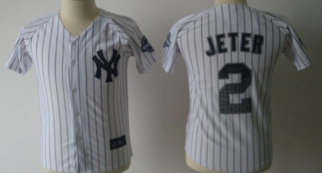 New York Yankees #2 Derek Jeter White 3000 Hits Patch Kids Jersey