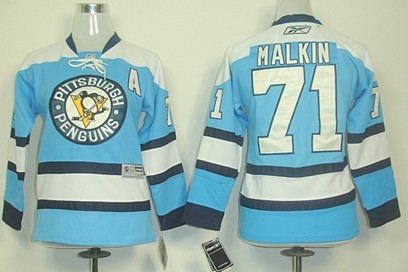 Pittsburgh Penguins #71 Evgeni Malkin Light Blue Kids Jersey