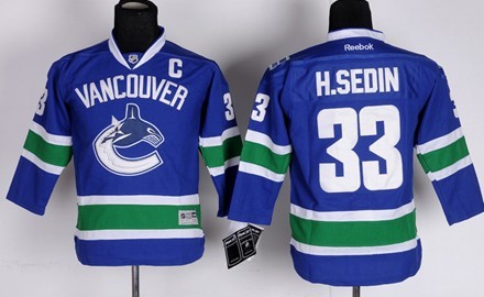 Vancouver Canucks #33 Henrik Sedin Blue Kids Jersey