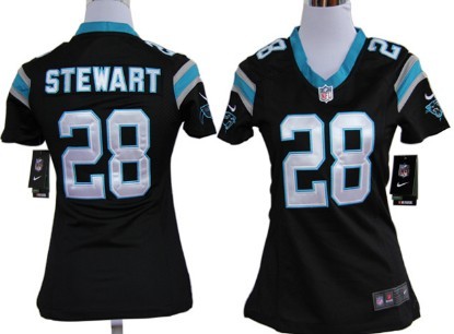 Nike Carolina Panthers #28 Jonathan Stewart Black Game Womens Jersey
