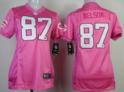 Nike Green Bay Packers #87 Jordy Nelson Pink Love Womens Jersey