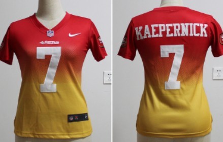 Nike San Francisco 49ers #7 Colin Kaepernick Red/Gold Fadeaway Womens Jersey