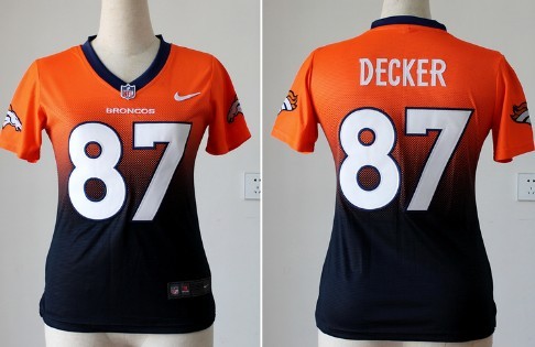 Nike Denver Broncos #87 Eric Decker Orange/Blue Fadeaway Womens Jersey