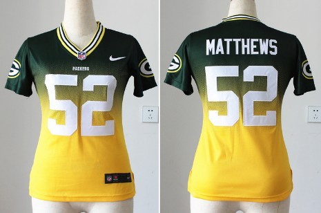 Nike Green Bay Packers #52 Clay Matthews Green/Yellow Fadeaway Womens Jersey