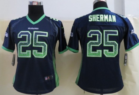Nike Seattle Seahawks #25 Richard Sherman 2013 Drift Fashion Blue Womens Jersey