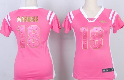 Nike Denver Broncos #18 Peyton Manning Drilling Sequins Pink Womens Jersey