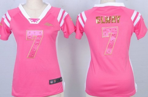 Nike Denver Broncos #7 John Elway Drilling Sequins Pink Womens Jersey
