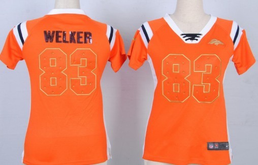 Nike Denver Broncos #83 Wes Welker Drilling Sequins Orange Womens Jersey