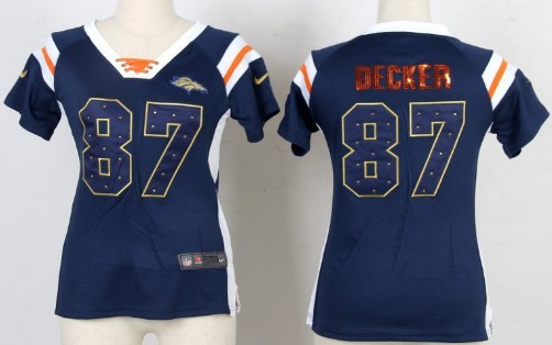 Nike Denver Broncos #87 Eric Decker Drilling Sequins Blue Womens Jersey