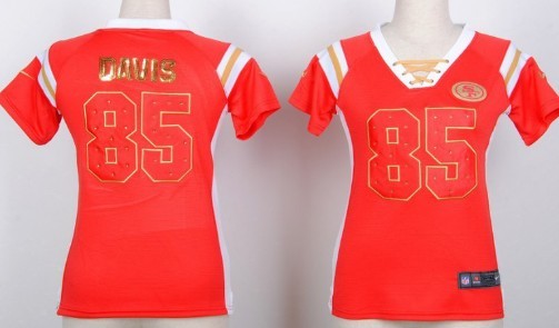 Nike San Francisco 49ers #85 Vernon Davis Drilling Sequins Red Womens Jersey