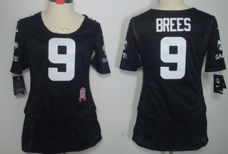 Nike New Orleans Saints #9 Drew Brees Breast Cancer Awareness Black Womens Jersey