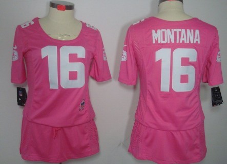 Nike San Francisco 49ers #16 Joe Montana Breast Cancer Awareness Pink Womens Jersey