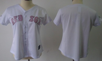 Women's Boston Red Sox Customized White With Pink Jersey