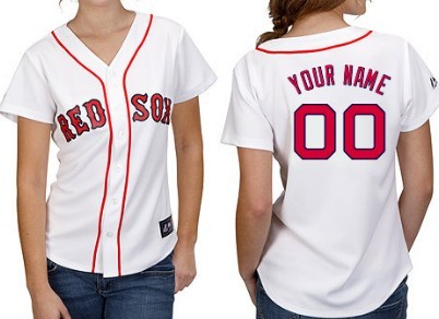 Women's Boston Red Sox Customized White With Red Jersey
