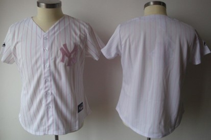 Women's New York Yankees Customized White With Pink Pinstripe Jersey