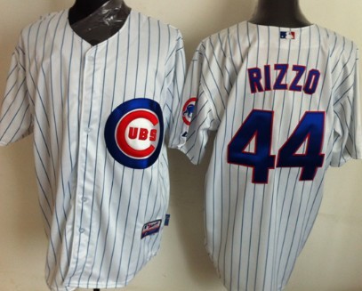 Chicago Cubs #44 Anthony Rizzo White Pinstripe Jersey