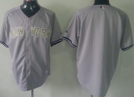 Kids' New York Yankees Customized Gray With Camo Jersey