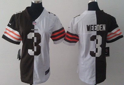Nike Cleveland Browns #3 Brandon Weeden Brown/White Two Tone Womens Jersey