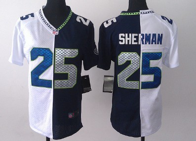 Nike Seattle Seahawks #25 Richard Sherman White/Navy Blue Two Tone Womens Jersey