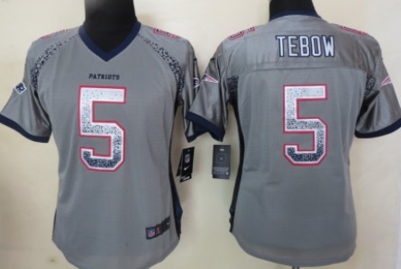 Nike New England Patriots #5 Tim Tebow 2013 Drift Fashion Gray Womens Jersey