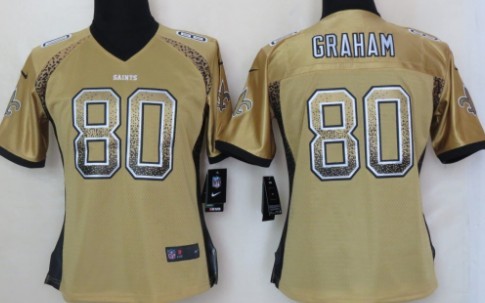 Nike New Orleans Saints #80 Jimmy Graham 2013 Drift Fashion Gold Womens Jersey