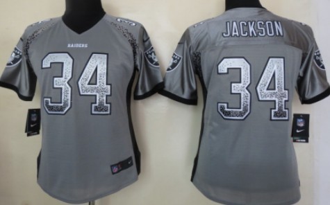 Nike Oakland Raiders #34 Bo Jackson 2013 Drift Fashion Gray Womens Jersey