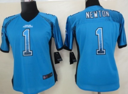 Nike Carolina Panthers #1 Cam Newton 2013 Drift Fashion Blue Womens Jersey
