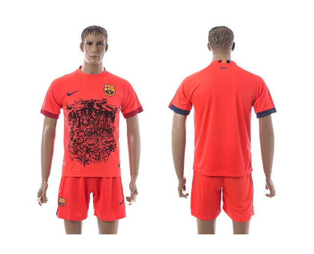 2014-15 Barcelona Soccer Jerseys Uniform Short Sleeves Away orange with Totem
