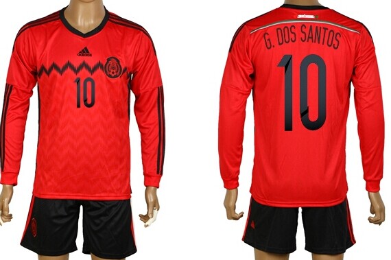 2014 World Cup Mexico #10 G.Dos Santos Away Soccer Long Sleeve Shirt Kit