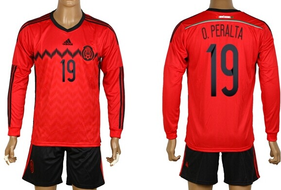 2014 World Cup Mexico #19 O.Peralta Away Soccer Long Sleeve Shirt Kit