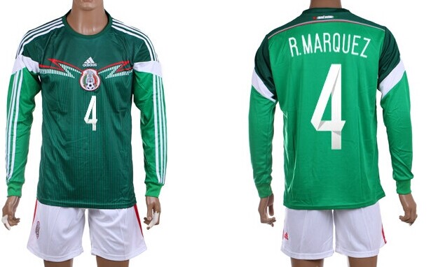 2014 World Cup Mexico #4 R.Marquez Home Soccer Long Sleeve Shirt Kit