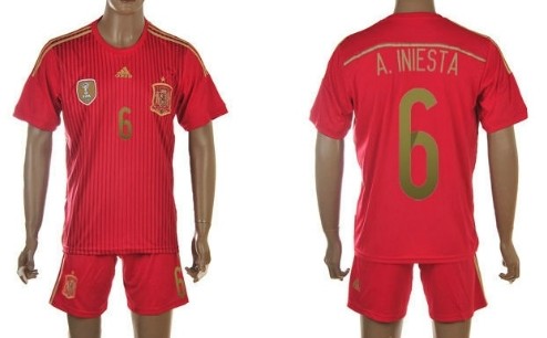 2014 World Cup Spain #6 A.Iniesta Home Soccer Shirt Kit
