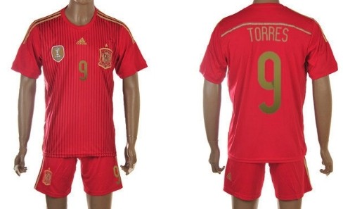 2014 World Cup Spain #9 Torres Home Soccer Shirt Kit
