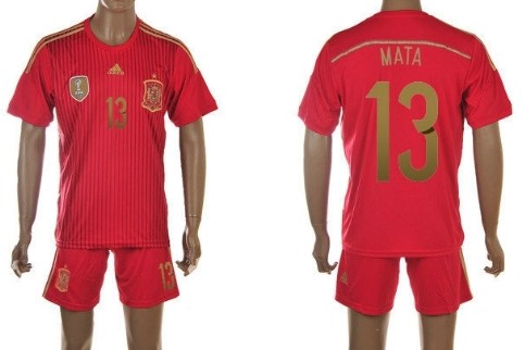2014 World Cup Spain #13 Mata Home Soccer Shirt Kit