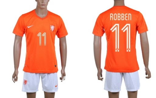 2014 World Cup Holland #11 Robben Home Soccer Shirt Kit