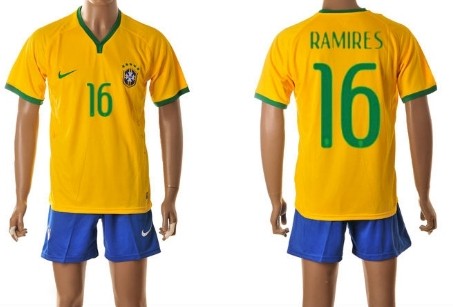 2014 World Cup Brazil #16 Ramires Home Soccer Shirt Kit