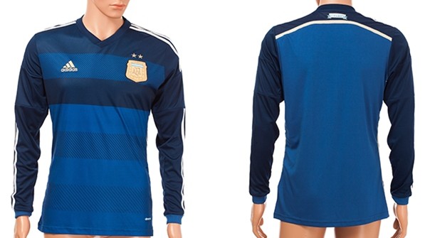 2014 World Cup Argentina Blank (or Custom) Away Soccer Long Sleeve AAA+ T-Shirt