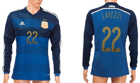 2014 World Cup Argentina #22 Lavezzi Away Soccer Long Sleeve AAA+ T-Shirt