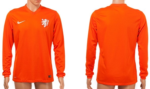 2014 World Cup Holland Blank (or Custom) Home Soccer Long Sleeve AAA+ T-Shirt